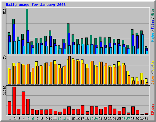 Daily usage for January 2008